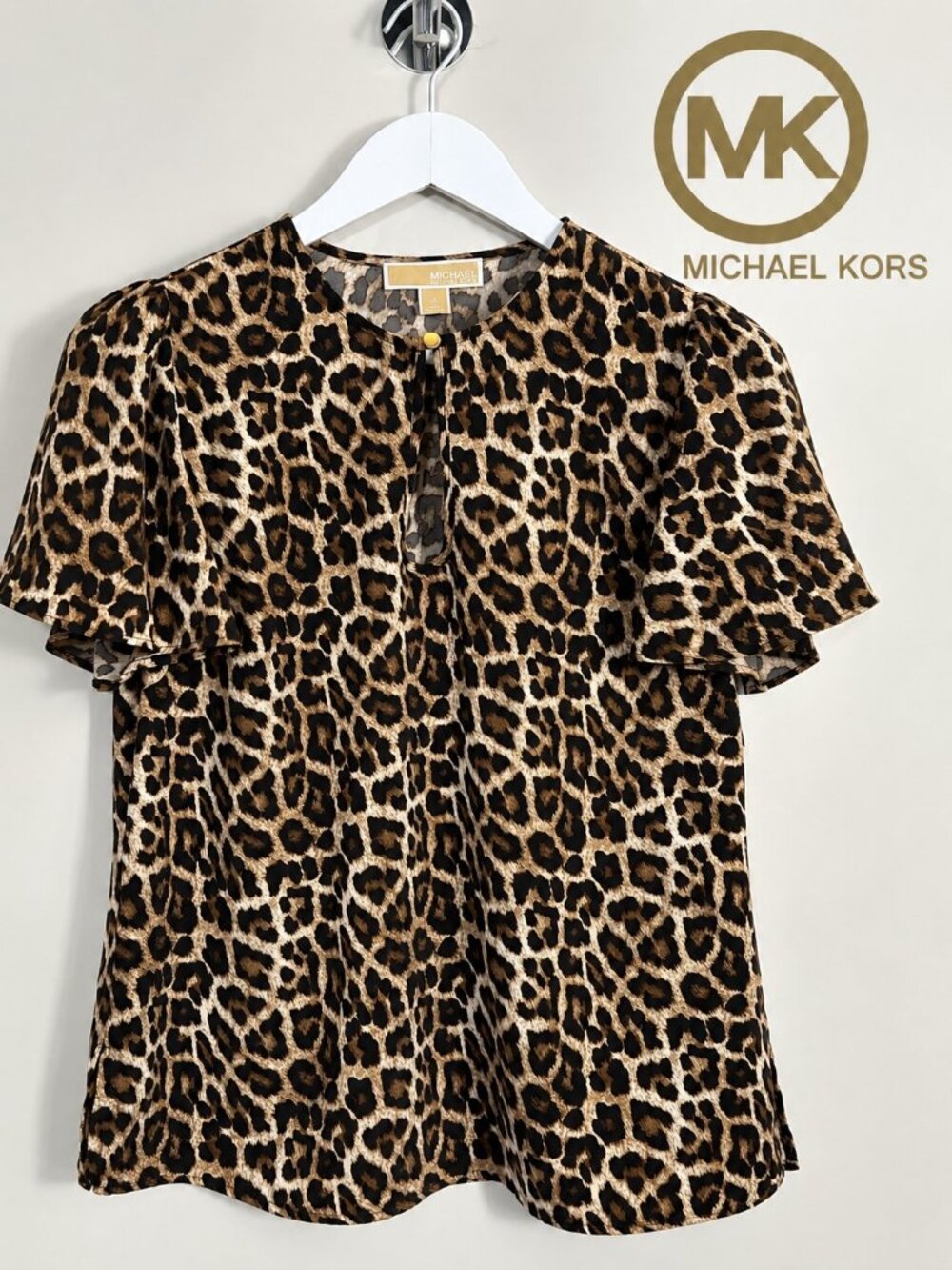Michael Kors Leopard Print Blouse Top Women’s Medium M Animal Print
